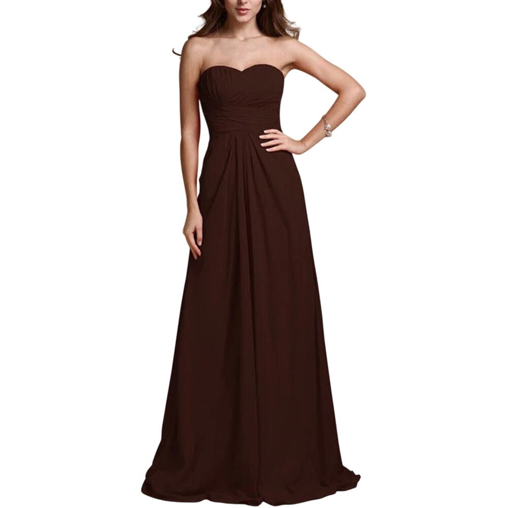 Monique Lhuillier Chiffon Strapless Long A-Line Evening Gown Brown Size 10 Dress